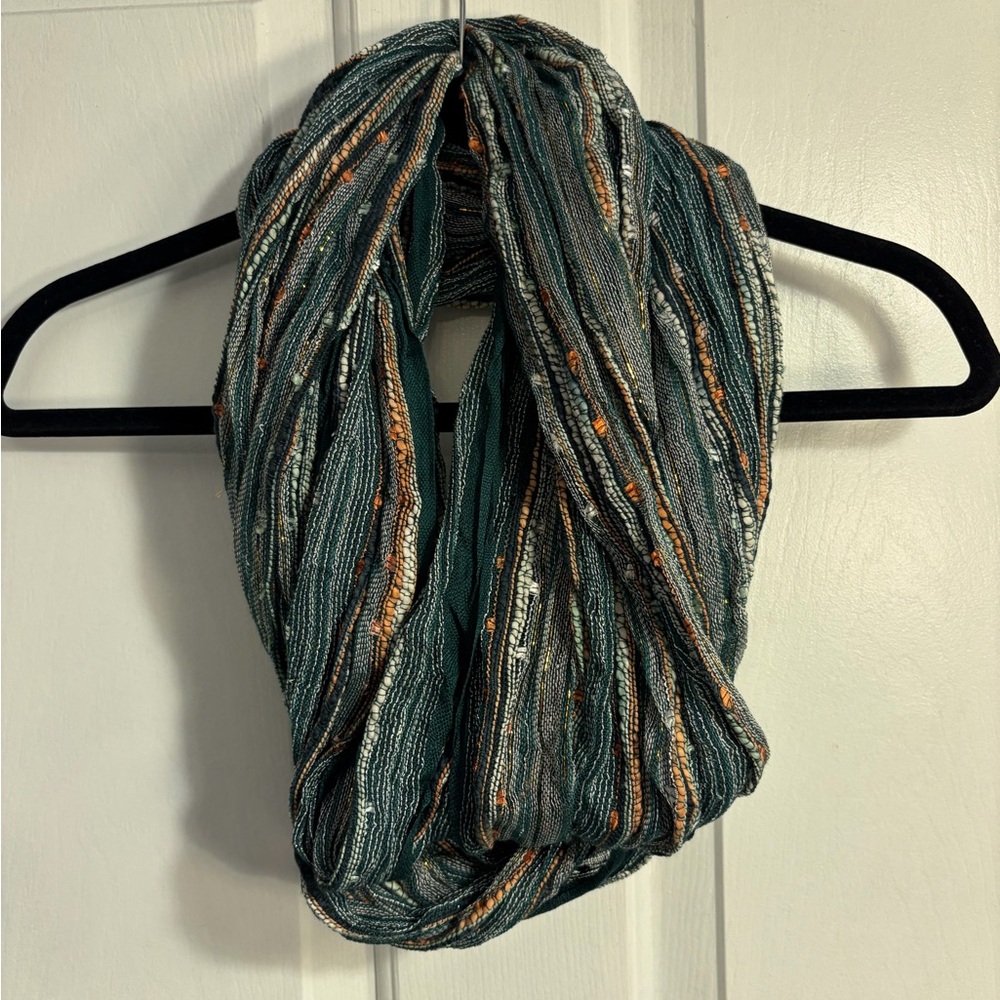 Striped Infinity Scarf in Green and Orange
